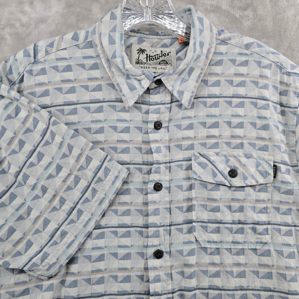 Howler Bros Button Down Shirt Mens Medium Blue Geometric Short Sleeve Cotton‎